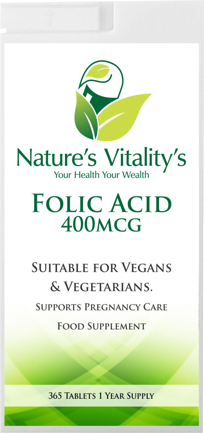 Nature's Vitality's Folic Acid 400mcg 365 Tablets High Strength Support Pregnancy Vegan/Vegetarian