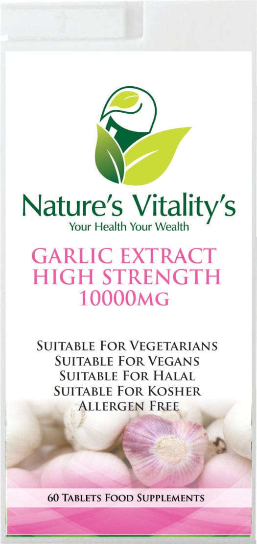 Nature's Vitality's Garlic Extract 10,000mg 60 Tablets High Strength Heart Health Vegan UK