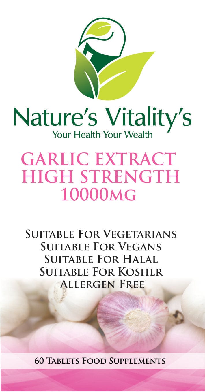 Nature's Vitality's Garlic Extract 10,000mg 60 Tablets High Strength Heart Health Vegan UK