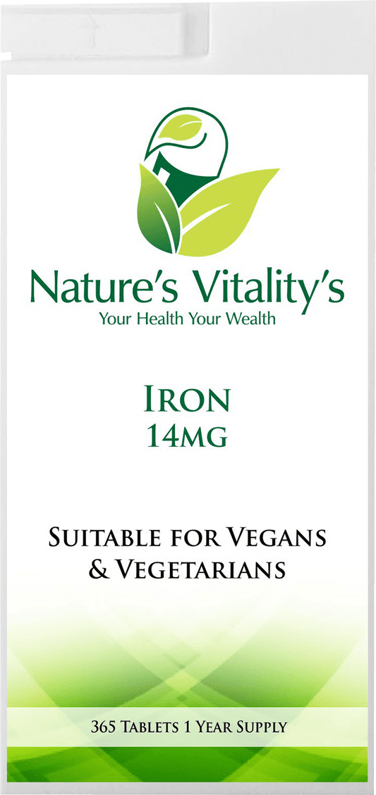 Nature's Vitality's Iron Tablets 14mg 365 Tablets 1 Year Supply Vegans & Vegetarians Supplements Vitamins