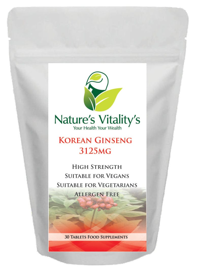 Nature's Vitality's KOREAN GINSENG 30 Tablets 3125mg May improve libido/sex Vegan/Vegetarian