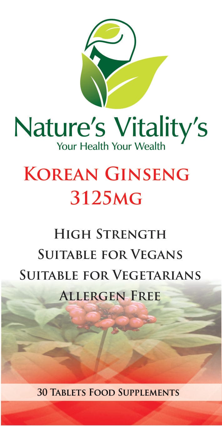 Nature's Vitality's KOREAN GINSENG 30 Tablets 3125mg May improve libido/sex Vegan/Vegetarian