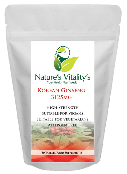 Nature's Vitality's KOREAN GINSENG 30 Tablets 3125mg May improve libido/sex Vegan/Vegetarian