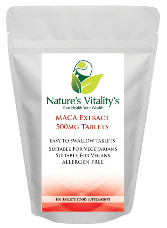 Nature's Vitality's Maca Root Tablets 500mg 180 Tablets Superfood Fertility Sex Drive Food Supplemen