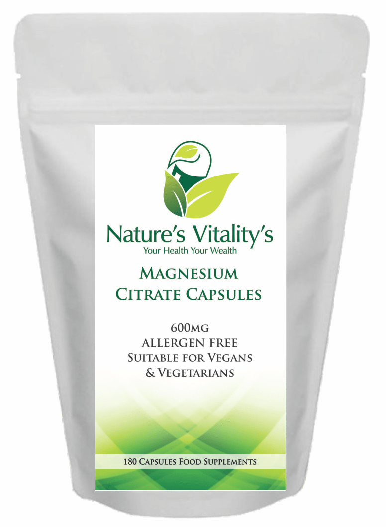 Nature's Vitality's Magnesium Citrate 600mg 180 Capsules Suitable for Vegan, Vegetarians & ALLERGEN