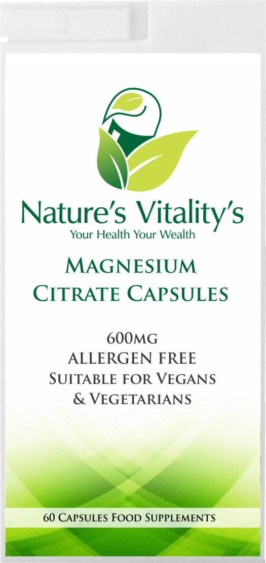 Nature's Vitality's Magnesium Citrate 600mg 60 Capsules Suitable for Vegan, Vegetarians & ALLERGEN