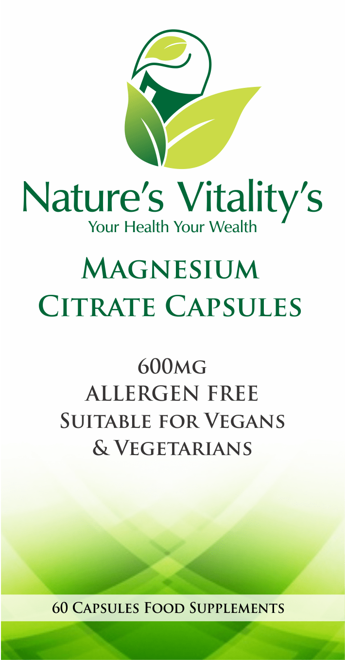 Nature's Vitality's Magnesium Citrate 600mg 60 Capsules Suitable for Vegan, Vegetarians & ALLERGEN