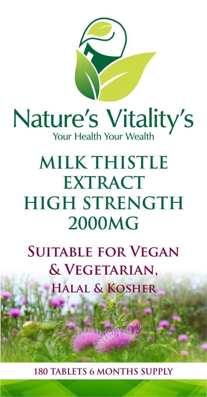 Nature's Vitality's Milk Thistle Extracts 180 Tablets Supplement High Strength 2000mg support liver Sugar