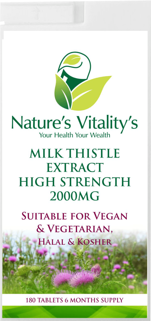 Nature's Vitality's Milk Thistle Extracts 180 Tablets Supplement High Strength 2000mg support liver Sugar