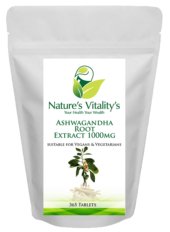 Nature's Vitality's Nature`s Vitality's Ashwagandha Root Tablet 365 1000mg suitable for Vegan/Vegetarian Supports Sleep Stress Anxiety Fatigue