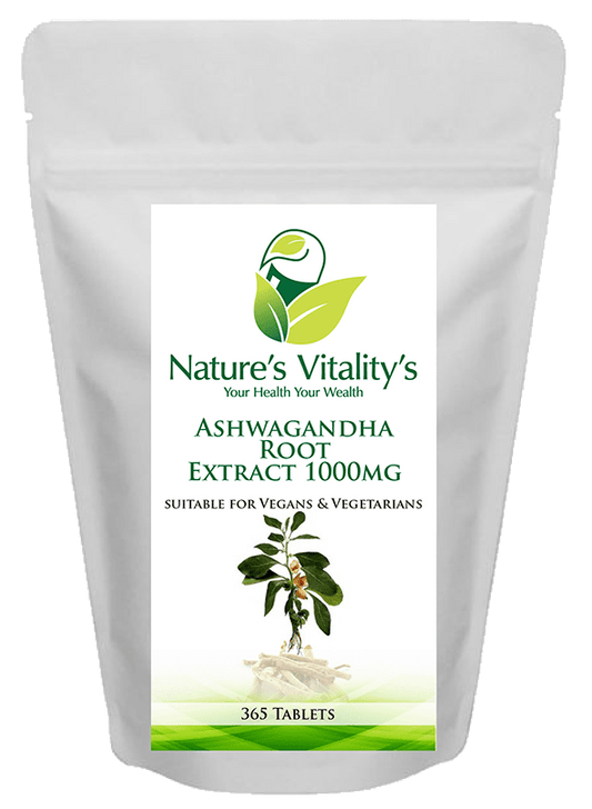 Nature's Vitality's Nature`s Vitality's Ashwagandha Root Tablet 365 1000mg suitable for Vegan/Vegetarian Supports Sleep Stress Anxiety Fatigue