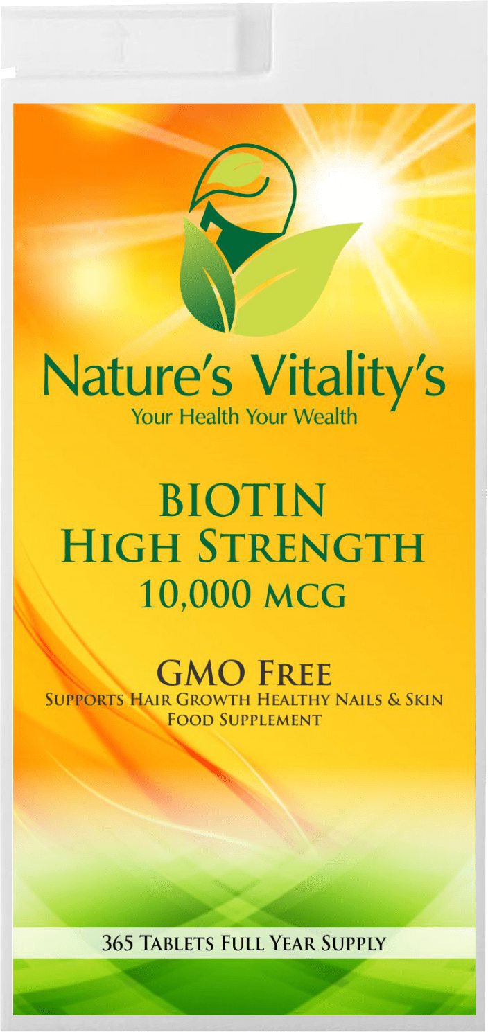 Nature's Vitality's Nature`s Vitality's Biotin Vitamin B7 High Strength 10,000 MCG 180 T6 Months Supply GMO Free Supports Hair Growth, Hair Follicles, Healthy Nails & Skin