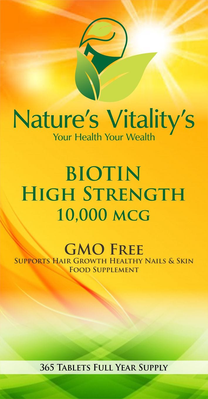 Nature's Vitality's Nature`s Vitality's Biotin Vitamin B7 High Strength 10,000 MCG 180 T6 Months Supply GMO Free Supports Hair Growth, Hair Follicles, Healthy Nails & Skin