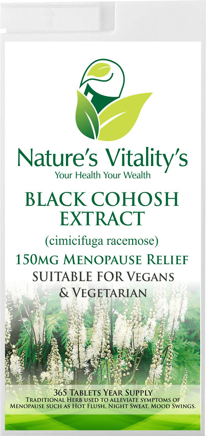 Nature's Vitality's Nature`s Vitality`s Black Cohosh 365 tablets Menopause Support Natural HRT night Sweat relief Menopause hormone Balance suitable for Vegan & Vegetarian.