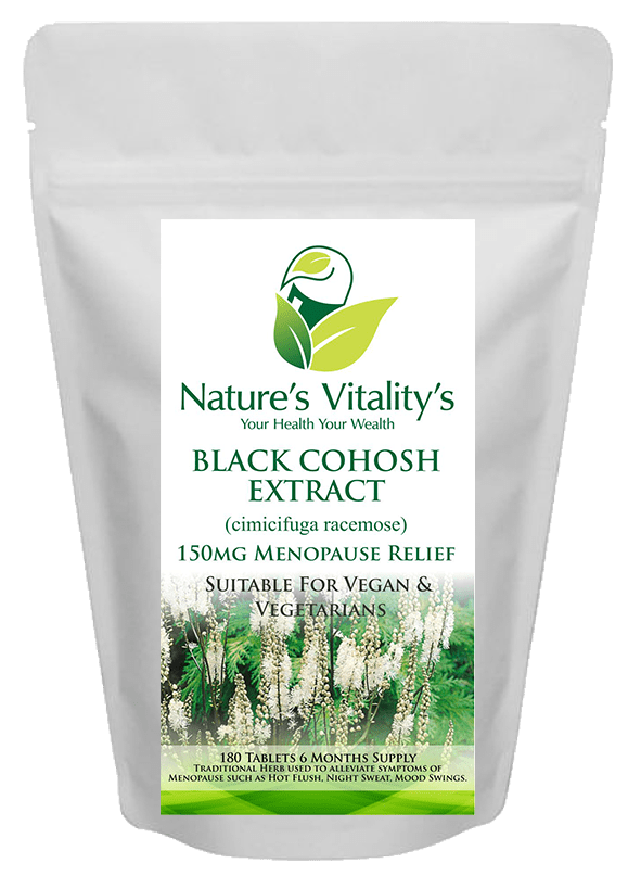 Nature's Vitality's Nature`s Vitality`s Black Cohosh Menopause Relief Support 180 tablets HRT night Sweat relief Menopause hormone Balance suitable for Vegan & Vegetarian.