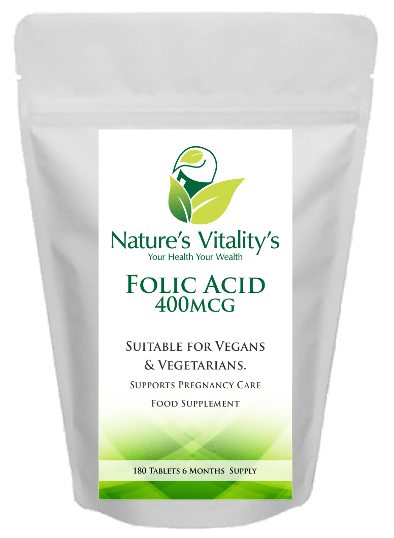 Nature's Vitality's Nature`s Vitality`s Folic Acid 400mcg 180 Tablets High Strength Support Pregnancy Vegan/Vegetarian