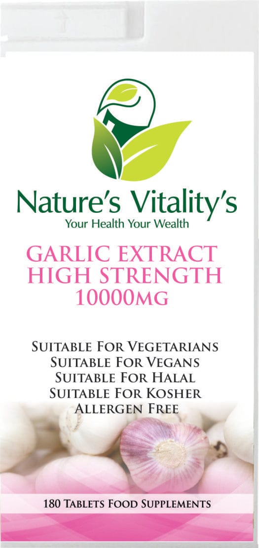 Nature's Vitality's Nature`s Vitality`s Garlic Extract 10,000mg 180 Tablets High Strength Heart Health Vegan UK