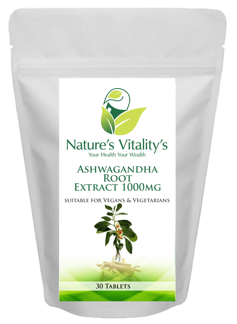 Nature's Vitality's Natures Vitalitys Ashwagandha Root Extract 1000mg 30 Tablets Vegan/Vegetarian Made in UK