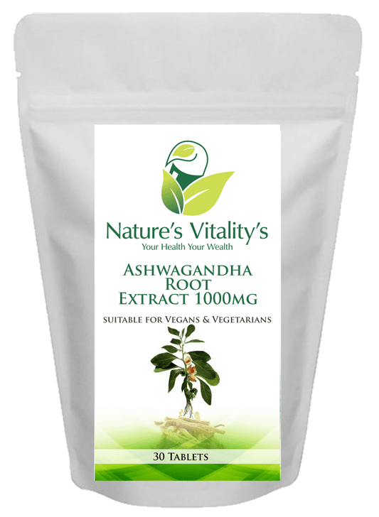 Nature's Vitality's Natures Vitalitys Ashwagandha Root Extract 1000mg 30 Tablets Vegan/Vegetarian Made in UK