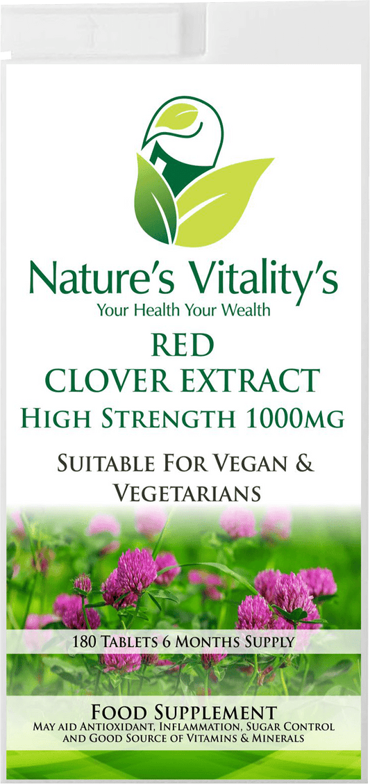 Nature's Vitality's Red Clover Extract 1000mg Menopause Hot/Flushes Support HRT 180 Tablets Suitable for Vegetarians &Vegan