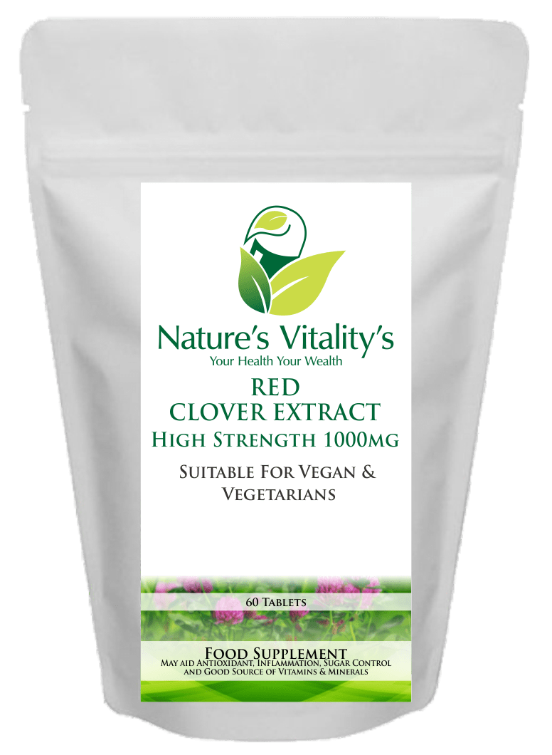 Nature's Vitality's Red Clover Extract 1000mg Menopause Hot/Flushes Support HRT 60 Tablets Vegan