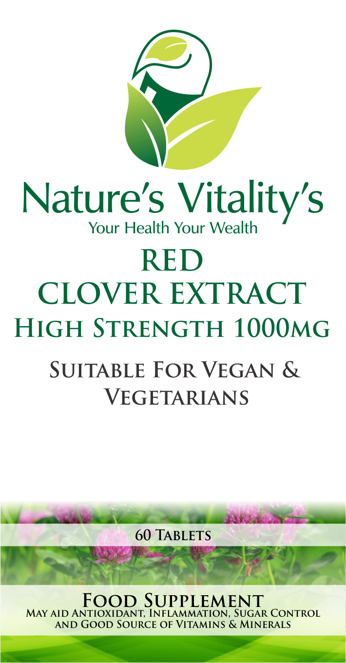 Nature's Vitality's Red Clover Extract 1000mg Menopause Hot/Flushes Support HRT 60 Tablets Vegan