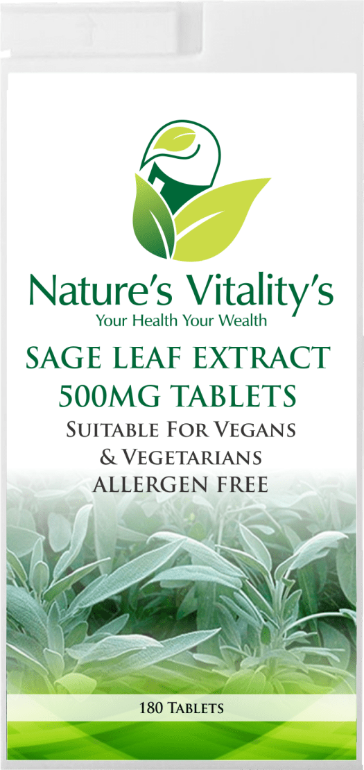 Nature's Vitality's Sage Extract 500mg Menopause Hot Flush Support 180 Tablets Female HRT Suitable for Vegan & Vegetarian Made in United Kingdom