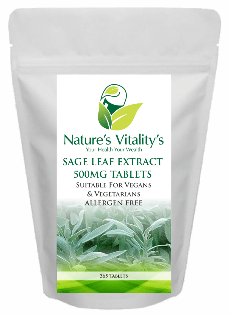 Nature's Vitality's Sage Extract 500mg Menopause Hot Flush Support 365 Tablets Female HRT Suitable for Veganand VegetariansVege