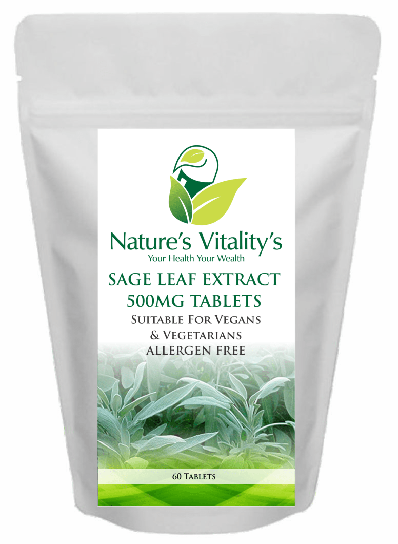 Nature's Vitality's Sage Extract 500mg Menopause Hot Flush Support 60 Tablets Female HRT Suitable for Vegan and Vegetarian