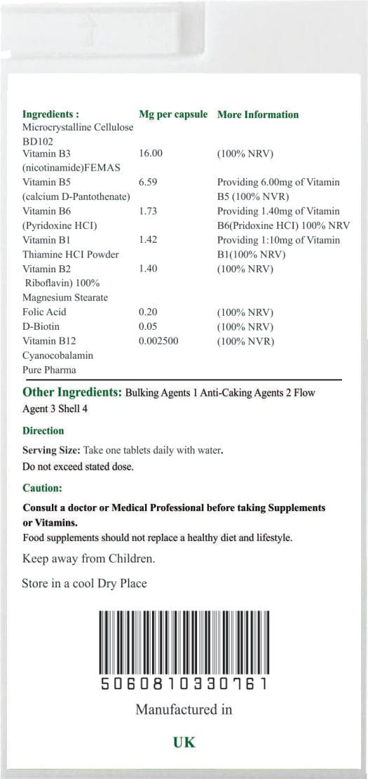 Nature's Vitality's Vitamin B Complex 365 Tablets Contains Vitamins B1, B2, B3, B5, B6, B12, Biotin,