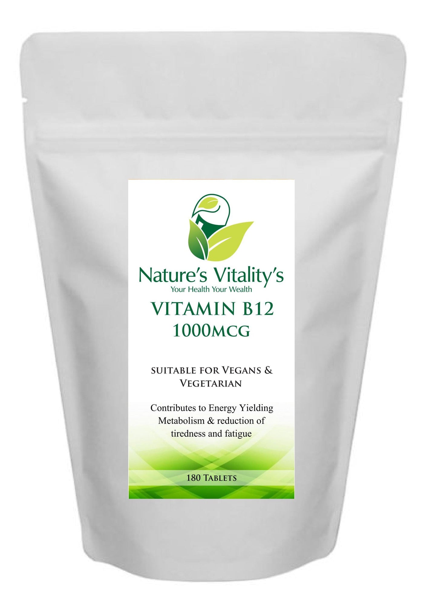 Nature's Vitality's Vitamin B12 180 Tablets 1000mcg Pure Methylcobalamin Supports Fatigue Tiredness