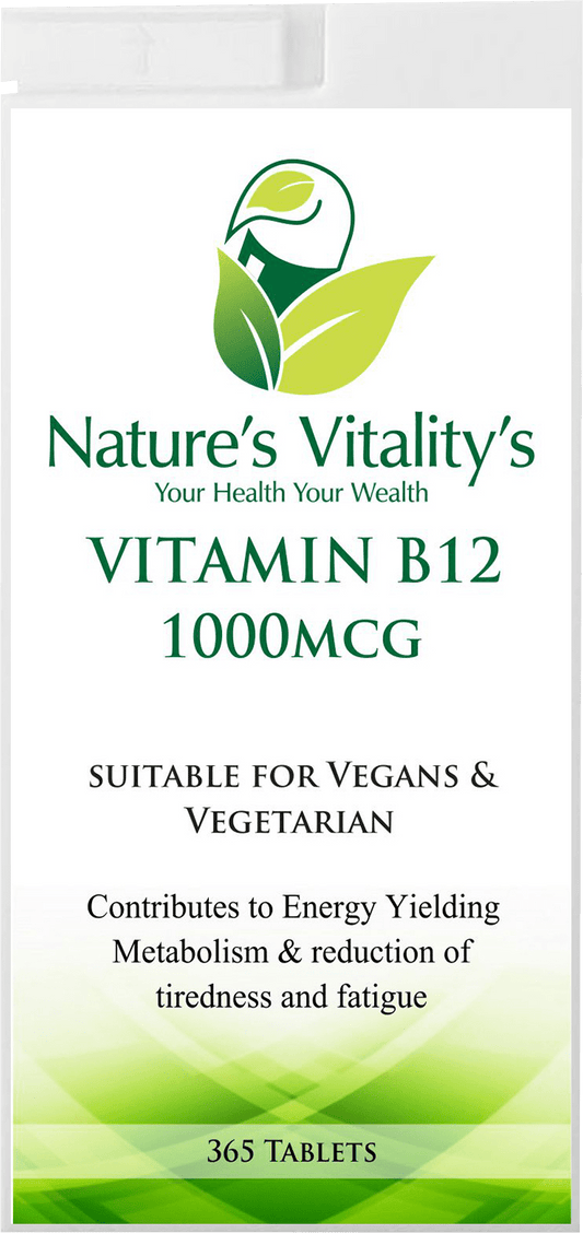 Nature's Vitality's Vitamin B12 365 Tablets 1000mcg Pure Methylcobalamin Supports Fatigue Tiredness