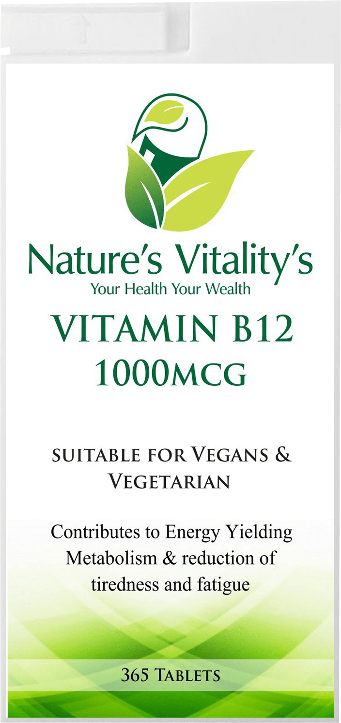 Nature's Vitality's Vitamin B12 365 Tablets 1000mcg Pure Methylcobalamin Supports Fatigue Tiredness