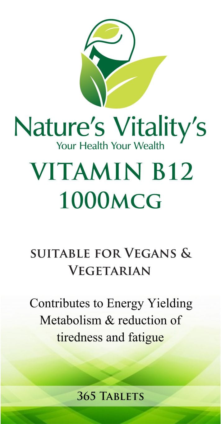 Nature's Vitality's Vitamin B12 365 Tablets 1000mcg Pure Methylcobalamin Supports Fatigue Tiredness