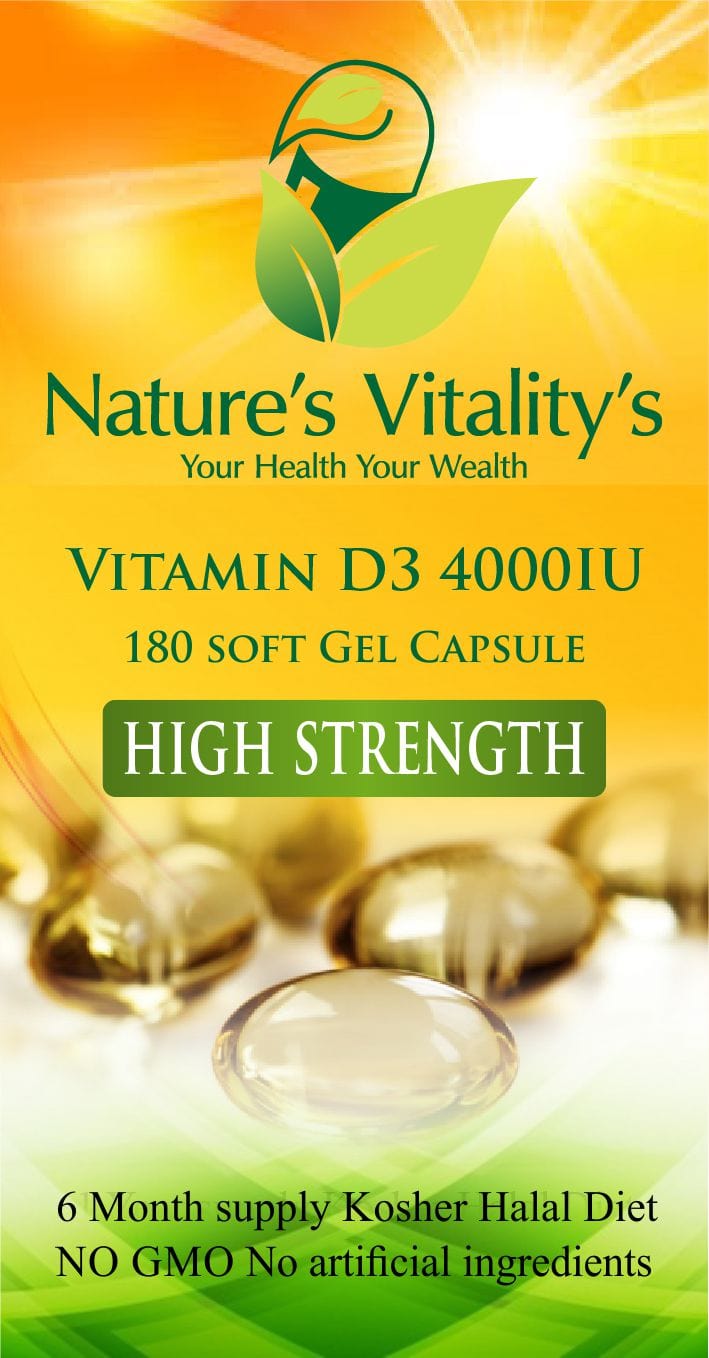 Nature's Vitality's Vitamin D D3 4000 IU Capsules Super Strength 180 Soft gel Capsule1 Year Supply