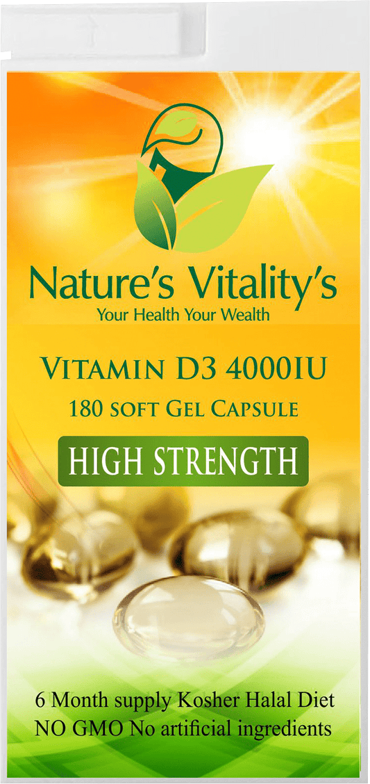 Nature's Vitality's Vitamin D D3 4000 IU Capsules Super Strength 180 Soft gel Capsule1 Year Supply