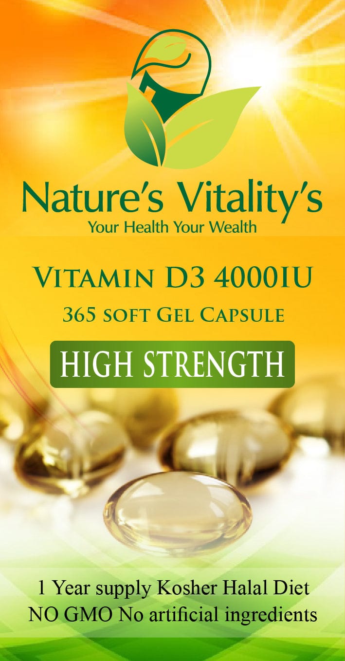 Nature's Vitality's Vitamin D D3 4000 IU Capsules Super Strength 365 Soft gel Capsule1 Year Supply