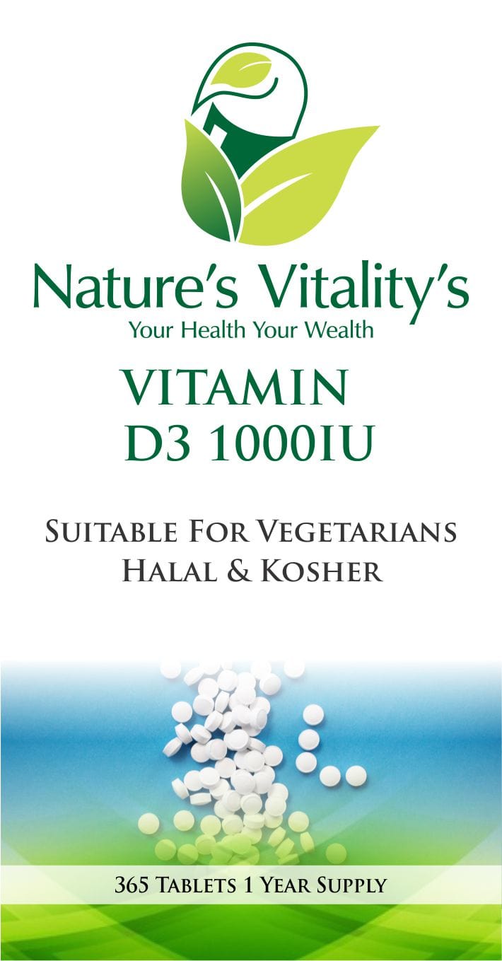 Nature's Vitality's Vitamin D3 1000iu 365 Tablets 1 Year Supply Tiny Easy to Swallow Tablets Allergy