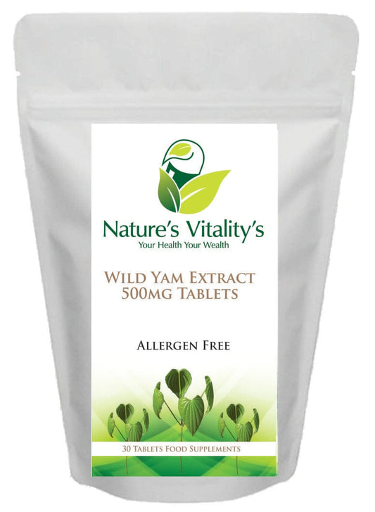 Nature's Vitality's Wild Yam 500mg 30 Tablets Oestrogen Boost Menopause Menstrual Crumps UK Made