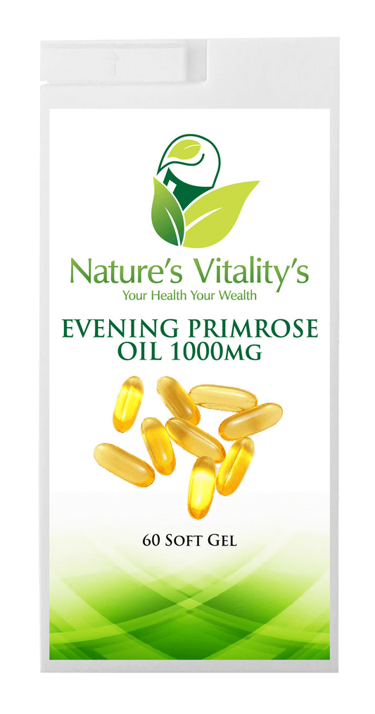 Vitamin Supplement & Hemp Oil Nature`s Vitality`s Evening Primrose Oil Capsules High Strength 1000mg 60 Soft Gel Capsule