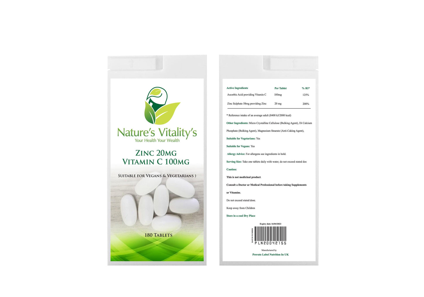 Vitamin Supplement & Hemp Oil ZINC 20mg VITAMIN C 100mg 180 Tablets suitable for Vegan & Vegetarian Helps to Support your Immune System